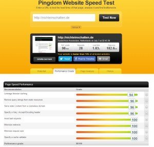 Webseiten Speed Test bei pingdom